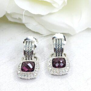 David Yurman Sterling Silver Albion Amethyst w/ Diamonds Drop Earrings - FCM123